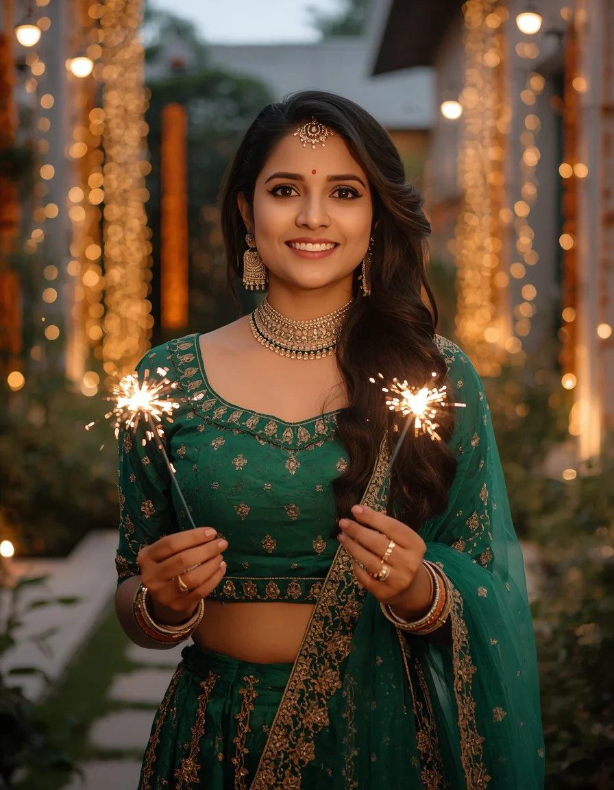 Emerald Green Lehenga Sparkler Glow