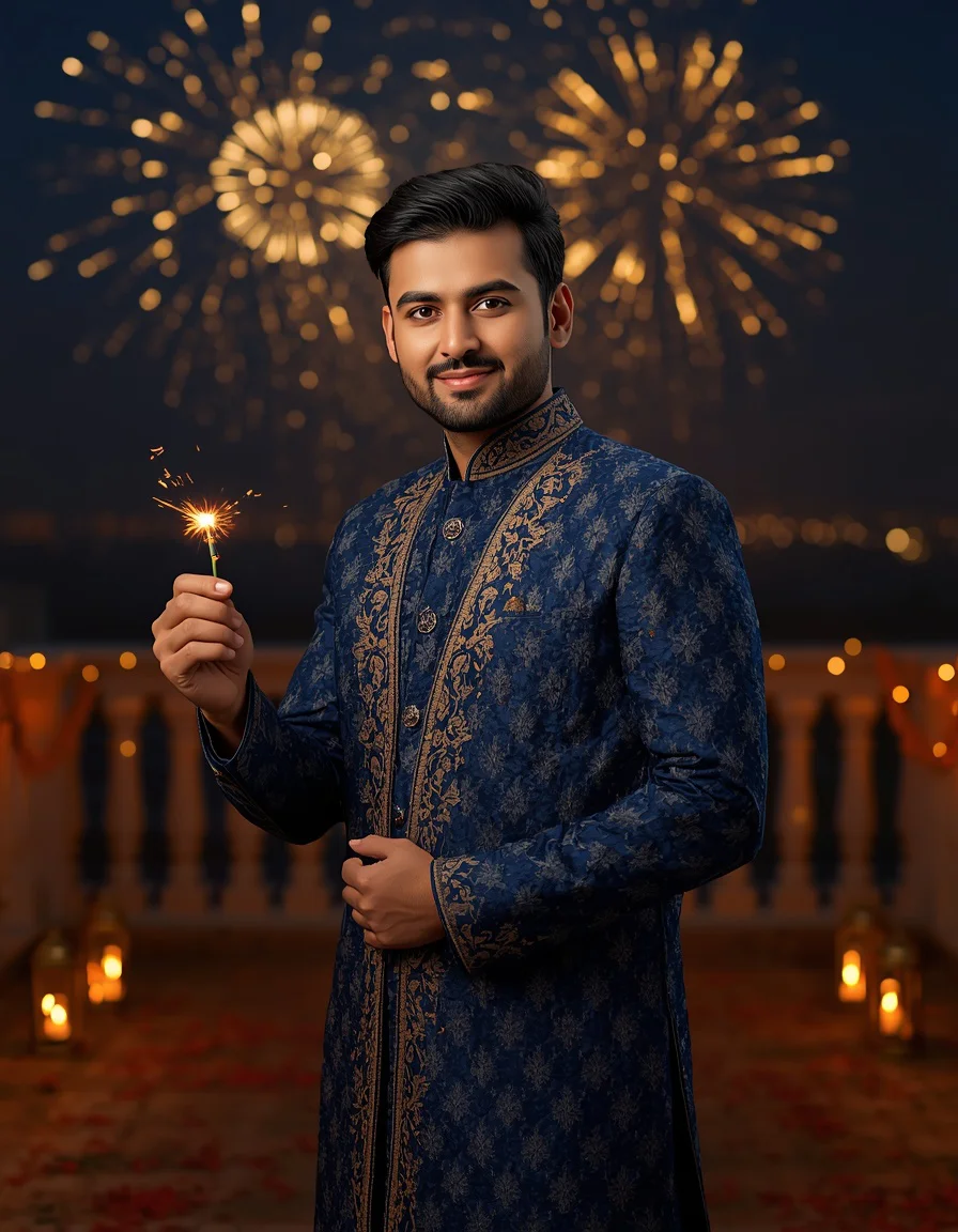 Midnight Blue Sherwani Fireworks
