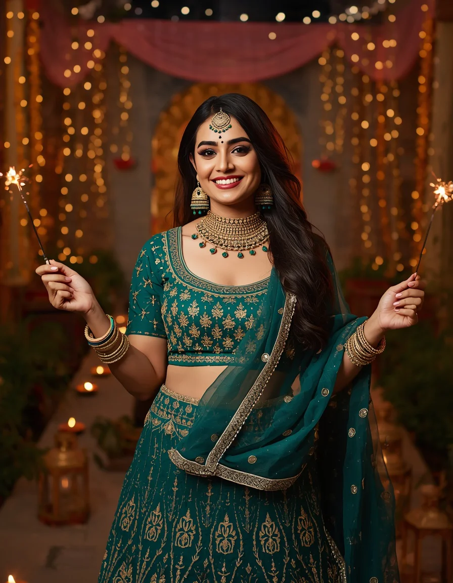 Peacock Green Lehenga Sparkler Night