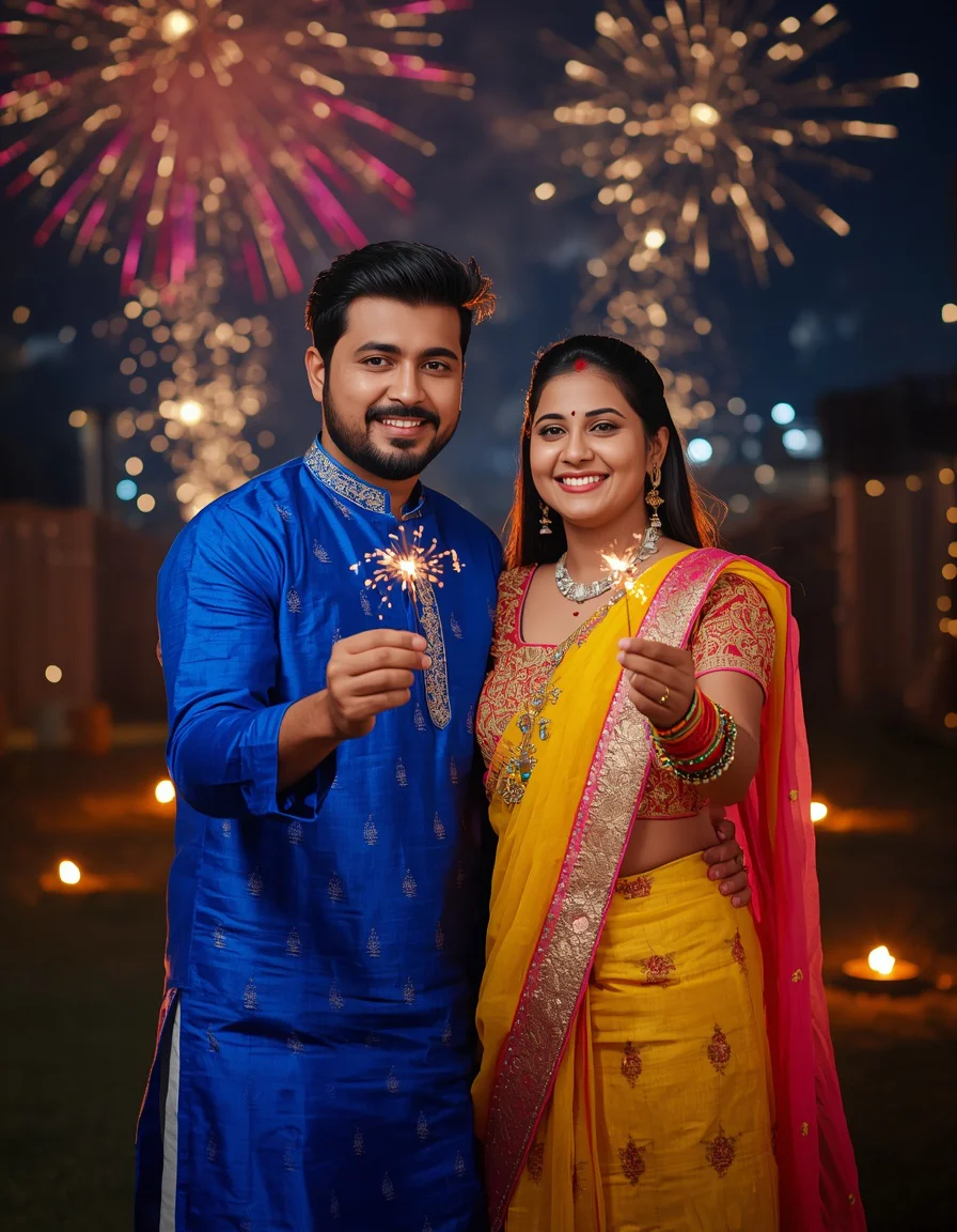Playful Couple Sparkler Moment