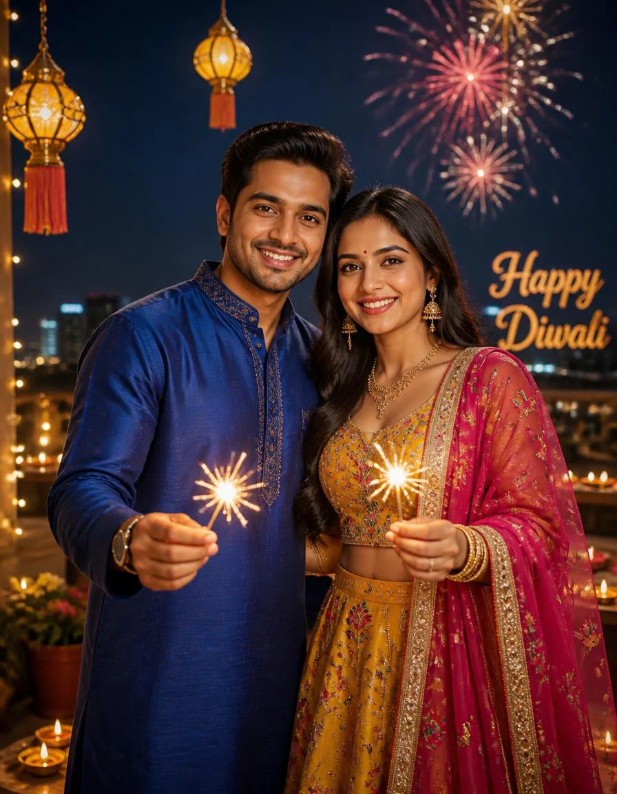 Royal Blue Couple with Fireworks