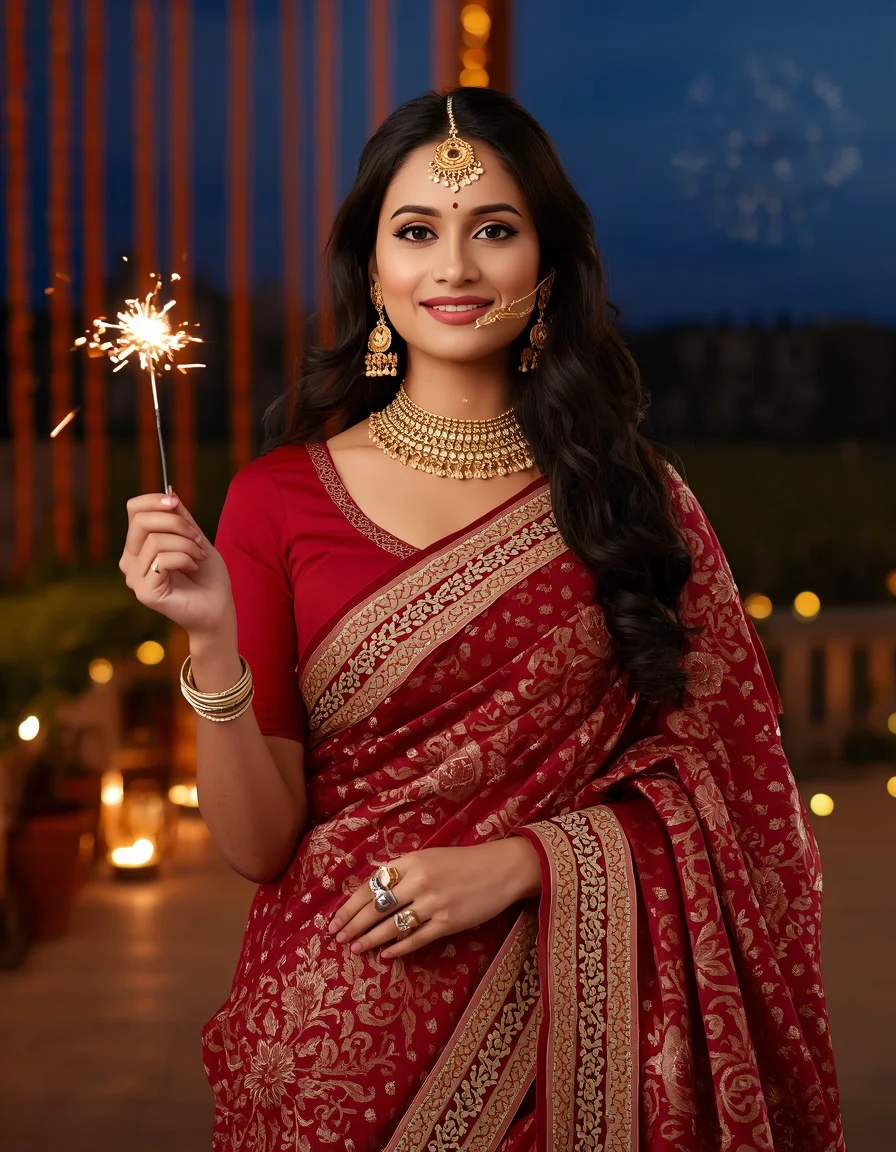 Ruby Saree Sparkler Celebration