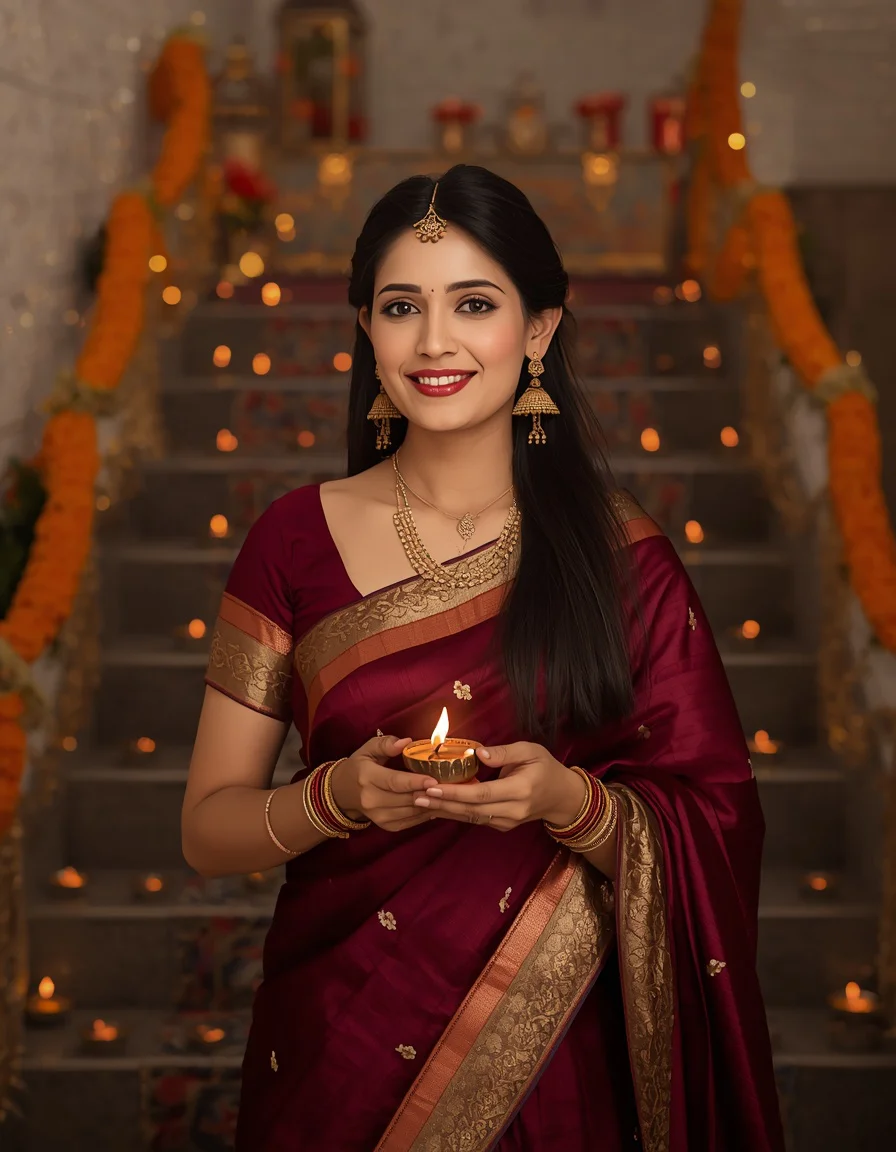 Wine Saree Diya Glow